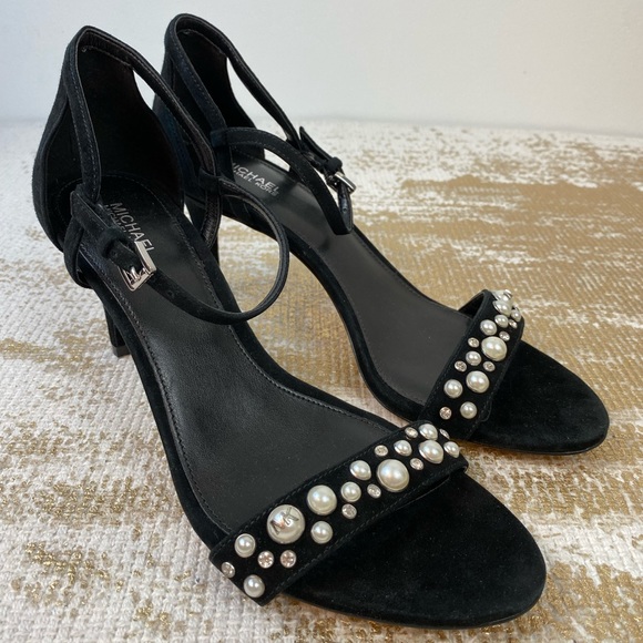 MICHAEL KORS Simone Black Suede Pearl Stud Dress Heels NWOT | Size 9 - Picture 6 of 16